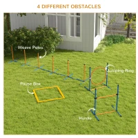 PawHut 4 Pcs Agility Training Equipment for Dogs w/ Weave Poles Adjustable Hurdle Jumping Ring, Pause Box for Backyard Orange(m-5)