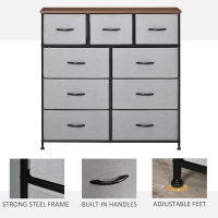 HOMCOM Dresser for Bedroom with 9 Drawers, 4-Tier Fabric Chest of Drawers, Tall Dresser Storage Tower with Steel Frame and Wooden Top for Closets, Nursery Room, Grey(m-4)