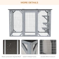 PawHut 44.1" H Cat Cage, Indoor Outdoor Wooden Enclosure Pet House, Small Animal Cage Hutch, Suitable for Rabbit, Dogs, Kitten, Crate Kennel with Waterproof Roof, Multi-Level Platforms, Lock, Grey(m-5)