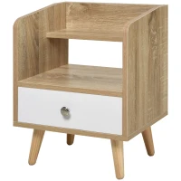 HOMCOM Bedside Table with 2-tier Shelf and Drawer, Side End Table with Storage for Living Room, Bedroom, Natural(m-11)