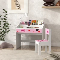 Qaba Kids Study Desk with Storage, Kids Desk and Chair Set for Bedroom & Study Room, Aged 3-6 Years, Pink(m-10)