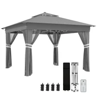 Outsunny 11x11FT Pop Up Canopy, Solar-Powered LED Lights, Netting, Roller Bag, Height Adjustable Instant Sun Shelter(m-11)