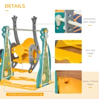 Qaba 4 in 1 Toddler Swing and Slide Set, Kids Slide for Aged 1.5-3 with Climber, Ultra-Safety, Basketball Hoop, Baby Playground Set, Fun Indoor/Outdoor Playset Exercise Toy(m-7)
