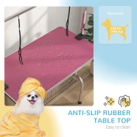 PawHut Adjustable Dog Grooming Table with 2 Safety Slings, Storage Basket, Pink(m-5)