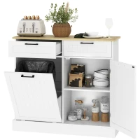HOMCOM Hidden Garbage Bin Cabinet, Tilt Out Trash Cabinet w/ 2 Drawers, Freestanding Kitchen Island for Laundry, White(m-11)