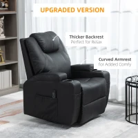 HOMCOM Massage Recliner Chair, Swivel Nursery Rocker Chair, Manual Reclining Sofa with 8 Vibration Points, PU Leather, Cup Holders, Side Pockets, for Living Room, Black(m-4)