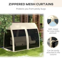 Outsunny 3 Seat Outdoor Swing Chair Convertible Covered Day Bed with Canopy, Mesh Netting, Steel Stand for Garden, Patio, Coffee(m-5)