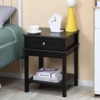 HOMCOM Modern Nightstand, Accent End Side Table with Drawer and Storage Shelf, Bedside Table for Bedroom, Black(m-8)