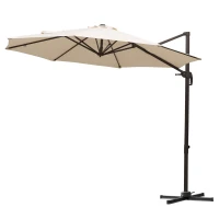 Outsunny 10ft Cantilever Patio Umbrella with 360° Rotation, Crank & Cross Base for Garden Deck Pool Backyard, Cream(m-11)