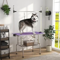 PawHut Adjustable Dog Grooming Table with 2 Safety Slings, Storage Basket, Purple(m-8)