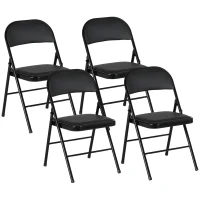 HOMCOM Set of 4 Metal Foldable Chairs, PU Leather Padded Folding Chairs with Cushion Seat and Open Back for Indoor, Black(m-11)