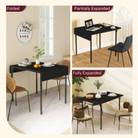 HOMCOM Folding Dining Table for 2 to 4 People, Industrial Drop Leaf Table, Kitchen Table for Small Spaces, Black(m-4)