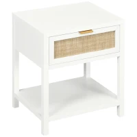 HOMCOM Boho Nightstand, Bedside Table with Rattan Drawer and Open Shelf, Side End Table for Bedroom, Living Room(m-11)
