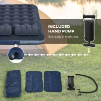 Outsunny Queen Size Air Mattress Camping Air Bed with 2 Pillows and Hand Pump, Blue(m-5)