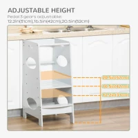 HOMCOM Toddler Tower Kitchen Helper with 3-Level Adjustable Height, Heavy-Duty Kids Step Stool with Safety Rail, Grey(m-4)