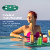 Soozier 12' x 5' Lily Pad Floating Mat with Cup Holder Table, 3-Layer Portable Roll-Up Water Mat Float Dock for 2-3 People, on Lake, River, Beach, Swimming Pool, Green(m-5)