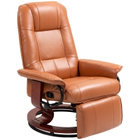 HOMCOM Faux Leather Recliner Chair, Swivel Recliner with Footrest, Armrest and Wood Base for Living Room, Light Brown