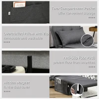 HOMCOM Ottoman Sofa Bed, 4 in 1 Multi-Function Button Tufted Folding Sleeper Chair Bed with Adjustable Backrest, Pillow, Side Pocket for Home Office, Bedroom, Living Room, Charcoal Gray(m-7)