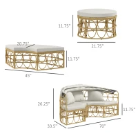 Outsunny Patio Furniture Set, Round Outdoor Daybed with Retractable Canopy, Hollow Wicker PE Rattan Sectional Sofa with Washable Couch Cushions for Pool, Lawn, Cream White(m-3)