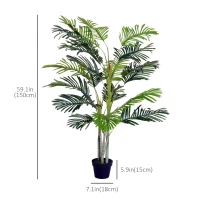 Outsunny 5FT Artificial Palm Tree, Fake Tropical Tree with Lifelike Leaves, Faux Plant in Pot for Indoor Decoration, Green(m-3)