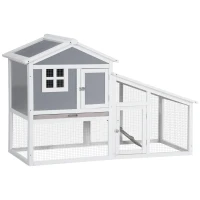 PawHut 59" Wooden Rabbit Hutch, 2 Tier Pet Playpen Bunny House Enclosure with Sunlight Panel Roof, Slide-out Tray, and Ramp, for Rabbits and Small Animals, Grey(m-11)
