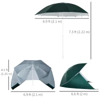 Outsunny 7.5FT 2-in-1 Umbrella Shelter with Carry Bag, Beach Sport Umbrella with Silver Coated UPF50+ UV Protection Dark Green(m-3)