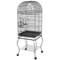 PawHut Play Open Top Bird Cage 60" Parrot Cage for Cockatiel, Sun Conure with Rolling Stand, Removable Tray, Perches, Storage Shelf Black, 20.1" x 20.1"(m-2)