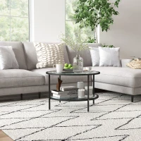 HOMCOM 2-Tier Round Side Table, Sofa End Table for Living Room, Small Accent Table with Tempered Glass Top and Steel Frame(m-8)