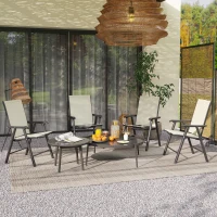 Outsunny 4-Piece Folding Chair Set for Relaxing on Patio Balcony Garden, Comfortable Outdoor Furniture with Armrests, Beige(m-8)