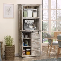 HOMCOM Freestanding Rustic Kitchen Buffet with Hutch, Pantry Storage Cabinet with Sliding Barn Door, Adjustable Shelf, Vintage Wood(m-2)