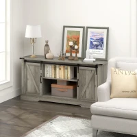 HOMCOM Sideboard with Charging Station, Farmhouse Coffee Bar Cabinet with Sliding Barn Door, TV Stand for TVs Up to 65", Gray(m-10)