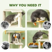 PawHut 63 Inch Moon and Star Themed Cat Tree with Scratching Post, Hammock, Condo, Bed, Scratching Board & Cat Toys, Beige(m-6)