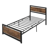 HOMCOM Single Bed Frame with Headboard & Footboard, Strong Metal Slat Support Bed Frame w/ Underbed Storage Space, No Box Spring Needed, 41.75'' x 76.75'' x 40.5''(m-11)
