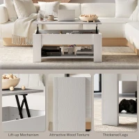 HOMCOM Lift Top Coffee Table with Hidden Storage Compartment and Open Shelf, Center Table for Living Room, White(m-6)
