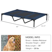 PawHut 48" x 36" Elevated Breathable Dog Bed w/ Carry Bag Dark Blue(m-3)