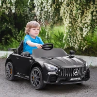 Qaba Mercedes-Benz AMG GTR Licensed 12V Battery Powered Kids Electric Car w/ Remote, Soft Start, Lights, Music Horn, Black(m-8)
