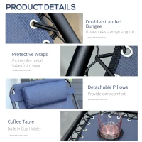 Outsunny Zero Gravity Chair Set of 2 Patio Chair with Side Table Cupholders and Pillows for Pool, Backyard, Lawn, Blue(m-5)