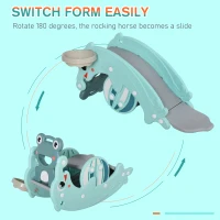 Qaba 3-in-1 Kids Portable Slide Rocking Horse Toy with Basketball Hoop for Age 1.5-3 Boys and Girls, Mint Green(m-4)