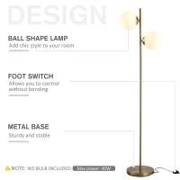 HOMCOM Floor Lamp w/ 2pcs Glass Lamp Shade Modern Portable Decorative Lamp, White(m-4)