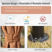 Outsunny 10' x 10' Patio Gazebo, Aluminum Frame Double Roof Outdoor Gazebo Canopy Shelter with Netting & Curtains, for Garden, Lawn, Backyard and Deck, Brown(m-7)