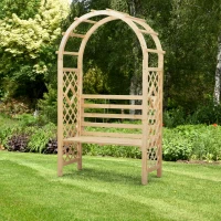 Outsunny Garden Bench with Arch Wooden Bench Trellis for Vines/ Climbing Plants for Patio Furniture, Front Porch Decor, Garden Arbor and Outdoor Garden Seating, Nature(m-1)