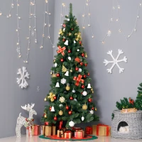 HOMCOM 6.9ft Christmas Tree Artificial Evergreen Spruce Xmas Tree Holiday Decor Indoor Outdoor w/ Stand 631 Branch Tips Seasonal Decoration Green(m-1)