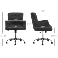 HOMCOM Mid Back Task Chair, Modern Home Office Chair with Tufted Button Design and Padded Armrests, Swivel Computer Desk Chair for Study Living Room Bedroom, Carbon Black(m-3)