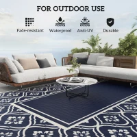Outsunny 9' x 18' Outdoor RV Rug, Reversible Patio Floor Mat with Carry Bag, Gourd Border, Blue and White(m-6)