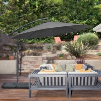 Outsunny 9.6ft Offset Patio Umbrella Garden Hanging Parasol Banana Cantilever Umbrella with Base, Crank, Black(m-8)