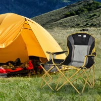 Outsunny Lightweight Camping Folding Chair Portable Fishing Seat w/ Carry Bag, Cup Holder & Side Table for Travel, Beach, Picnic, Hiking, Black & Yellow(m-8)