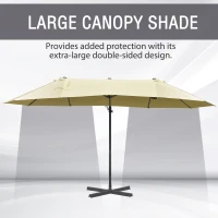 Outsunny 14ft Patio Umbrella Double-Sided Outdoor Market Extra Large Umbrella with Crank, Cross Base for Deck, Lawn, Backyard and Pool, Off-White(m-7)
