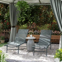 Outsunny 2 Pieces Folding Outdoor Lounge Chairs, Reclining Chaise Lounge Tanning Chair w/ Adjustable Back, Mesh Seat, Light Grey(m-1)