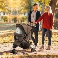 PawHut Cat Stroller, 3 Wheels Foldable Dog Stroller with Storage Basket, Brake, Adjustable Canopy, Cupholders, Pet Stroller for Miniature and Small Dogs Travel, Coffee(m-8)