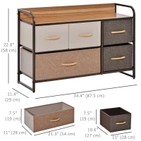 HOMCOM 5-Bin Dresser Storage Tower Cabinet Organizer Unit, Easy Pull Fabric Bins with Metal Frame for Bedroom(m-3)